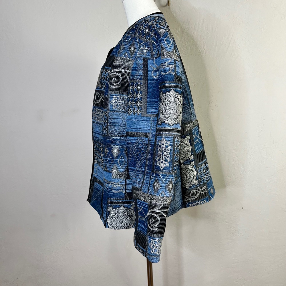 Dressbarn Tapestry Jacket Blue Patchwork Textured… - image 3